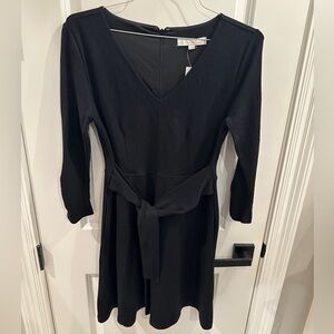 LOFT Black Long Sleeve Tie Waist Dress
